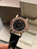 High Quality Replica BVLGARI Black Full-Grain Leather Strap Black Verde Alpi Marble Mother-Of-Pearl Face Dial 316 Stainless Steel Case Watch 26mm